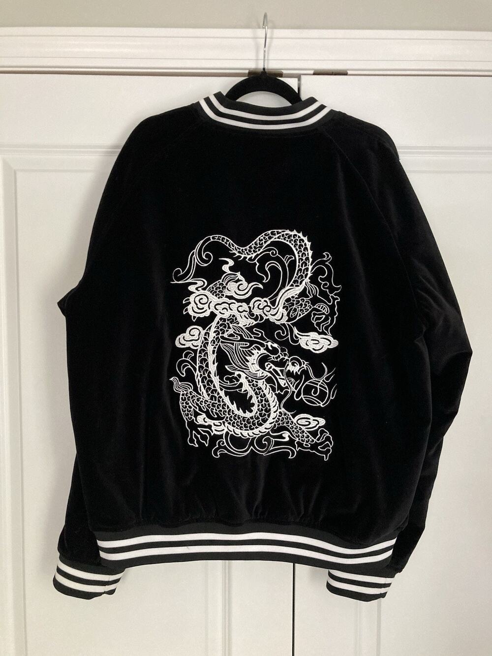Lansky Bros Tallia Velvet Bomber Jacket Black Asian Dragon 90s Y2K Streetwear XL